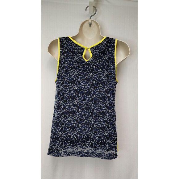 Banana Republic Women Large Navy Blue Neon Yellow Floral Eyelet Tank Top 2P NWT - Picture 5 of 6
